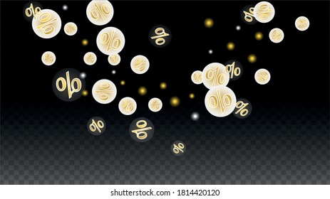 Luxury Vector Gold Percentage Sign Confetti on Transparent. Percent Sale Background. Business, Economics Print. Discount Illustration. Promotion Poster. Black Friday Banner. Special offer Template.