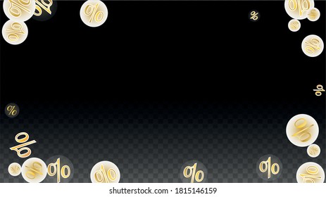 Luxury Vector Gold Percentage Sign Confetti on Transparent. Percent Sale Background. Business, Economics Print. Discount Illustration. Promotion Poster. Black Friday Banner. Special offer Template.