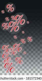Luxury Vector Gold Percentage Sign Confetti on Transparent. Percent Sale Background. Business, Economics Print. Discount Illustration. Promotion Poster. Black Friday Banner. Special offer Template.