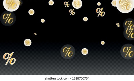 Luxury Vector Gold Percentage Sign Confetti on Transparent. Percent Sale Background. Business, Economics Print. Discount Illustration. Promotion Poster. Black Friday Banner. Special offer Template.