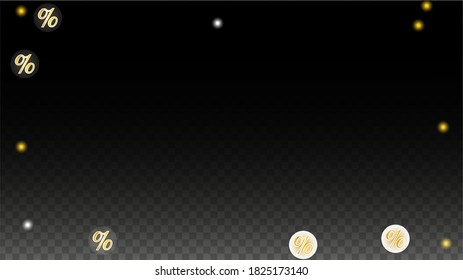 Luxury Vector Gold Percentage Sign Confetti on Transparent. Percent Sale Background. Business, Economics Print. Discount Illustration. Promotion Poster. Black Friday Banner. Special offer Template.