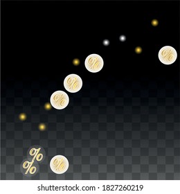 Luxury Vector Gold Percentage Sign Confetti on Transparent. Percent Sale Background. Business, Economics Print. Discount Illustration. Promotion Poster. Black Friday Banner. Special offer Template.