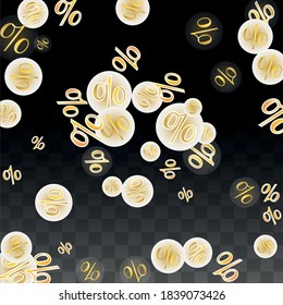 Luxury Vector Gold Percentage Sign Confetti on Transparent. Percent Sale Background. Business, Economics Print. Discount Illustration. Promotion Poster. Black Friday Banner. Special offer Template.