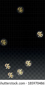 Luxury Vector Gold Percentage Sign Confetti on Transparent. Percent Sale Background. Business, Economics Print. Discount Illustration. Promotion Poster. Black Friday Banner. Special offer Template.