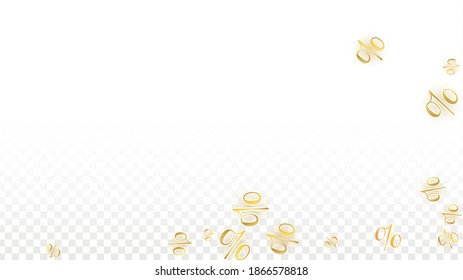 Luxury Vector Gold Percentage Sign Confetti on Transparent. Percent Sale Background. Business, Economics Print. Discount Illustration. Promotion Poster. Black Friday Banner. Special offer Template.
