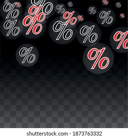 Luxury Vector Gold Percentage Sign Confetti on Transparent. Percent Sale Background. Business, Economics Print. Discount Illustration. Promotion Poster. Black Friday Banner. Special offer Template.