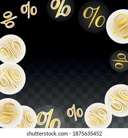 Luxury Vector Gold Percentage Sign Confetti on Transparent. Percent Sale Background. Business, Economics Print. Discount Illustration. Promotion Poster. Black Friday Banner. Special offer Template.