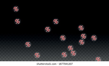 Luxury Vector Gold Percentage Sign Confetti on Transparent. Percent Sale Background. Business, Economics Print. Discount Illustration. Promotion Poster. Black Friday Banner. Special offer Template.