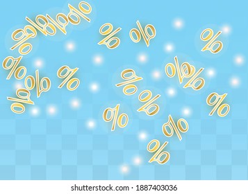 Luxury Vector Gold Percentage Sign Confetti on Transparent. Percent Sale Background. Business, Economics Print. Discount Illustration. Promotion Poster. Black Friday Banner. Special offer Template.