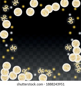 Luxury Vector Gold Percentage Sign Confetti on Transparent. Percent Sale Background. Business, Economics Print. Discount Illustration. Promotion Poster. Black Friday Banner. Special offer Template.
