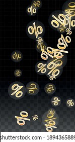Luxury Vector Gold Percentage Sign Confetti on Transparent. Percent Sale Background. Business, Economics Print. Discount Illustration. Promotion Poster. Black Friday Banner. Special offer Template.