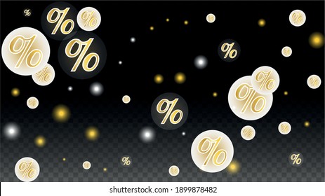 Luxury Vector Gold Percentage Sign Confetti on Transparent. Percent Sale Background. Business, Economics Print. Discount Illustration. Promotion Poster. Black Friday Banner. Special offer Template.