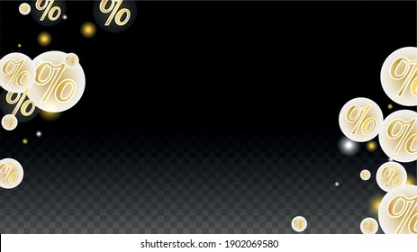 Luxury Vector Gold Percentage Sign Confetti on Transparent. Percent Sale Background. Business, Economics Print. Discount Illustration. Promotion Poster. Black Friday Banner. Special offer Template.