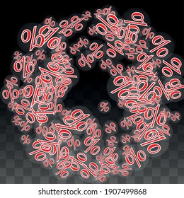 Luxury Vector Gold Percentage Sign Confetti on Transparent. Percent Sale Background. Business, Economics Print. Discount Illustration. Promotion Poster. Black Friday Banner. Special offer Template.