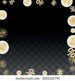 Luxury Vector Gold Percentage Sign Confetti on Transparent. Percent Sale Background. Business, Economics Print. Discount Illustration. Promotion Poster. Black Friday Banner. Special offer Template.