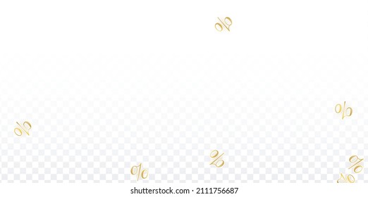 Luxury Vector Gold Percentage Sign Confetti on Transparent. Percent Sale Background. Business, Economics Print. Discount Illustration. Promotion Poster. Black Friday Banner. Special offer Template.