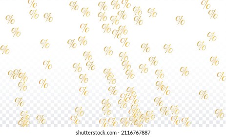 Luxury Vector Gold Percentage Sign Confetti on Transparent. Percent Sale Background. Business, Economics Print. Discount Illustration. Promotion Poster. Black Friday Banner. Special offer Template.