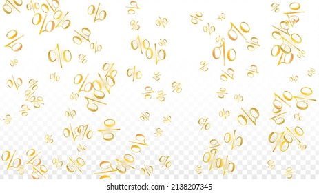 Luxury Vector Gold Percentage Sign Confetti on Transparent. Percent Sale Background. Business, Economics Print. Discount Illustration. Promotion Poster. Black Friday Banner. Special offer Template.