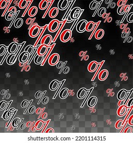 Luxury Vector Gold Percentage Sign Confetti on Transparent. Percent Sale Background. Business, Economics Print. Discount Illustration. Promotion Poster. Black Friday Banner. Special offer Template.