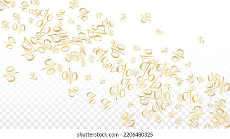 Luxury Vector Gold Percentage Sign Confetti on Transparent. Percent Sale Background. Business, Economics Print. Discount Illustration. Promotion Poster. Black Friday Banner. Special offer Template.