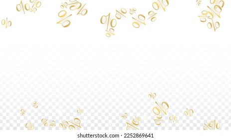 Luxury Vector Gold Percentage Sign Confetti on Transparent. Percent Sale Background. Business, Economics Print. Discount Illustration. Promotion Poster. Black Friday Banner. Special offer Template.
