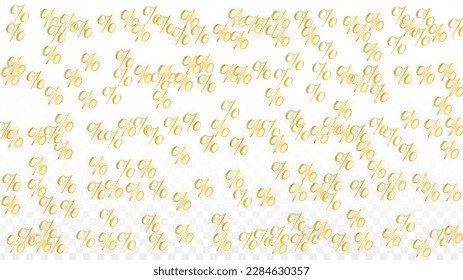 Luxury Vector Gold Percentage Sign Confetti on Transparent. Percent Sale Background. Business, Economics Print. Discount Illustration. Promotion Poster. Black Friday Banner. Special offer Template.