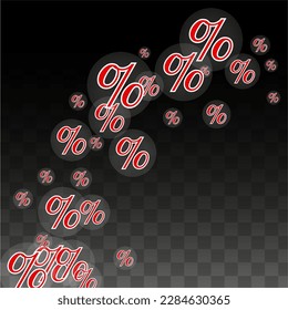Luxury Vector Gold Percentage Sign Confetti on Transparent. Percent Sale Background. Business, Economics Print. Discount Illustration. Promotion Poster. Black Friday Banner. Special offer Template.