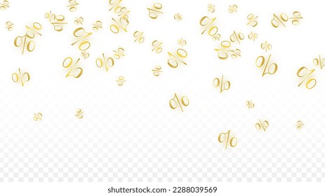 Luxury Vector Gold Percentage Sign Confetti on Transparent. Percent Sale Background. Business, Economics Print. Discount Illustration. Promotion Poster. Black Friday Banner. Special offer Template.