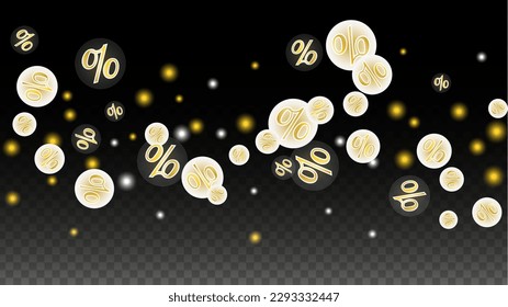 Luxury Vector Gold Percentage Sign Confetti on Transparent. Percent Sale Background. Business, Economics Print. Discount Illustration. Promotion Poster. Black Friday Banner. Special offer Template.