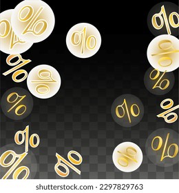 Luxury Vector Gold Percentage Sign Confetti on Transparent. Percent Sale Background. Business, Economics Print. Discount Illustration. Promotion Poster. Black Friday Banner. Special offer Template.