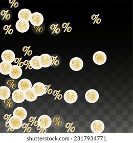 Luxury Vector Gold Percentage Sign Confetti on Transparent. Percent Sale Background. Business, Economics Print. Discount Illustration. Promotion Poster. Black Friday Banner. Special offer Template.