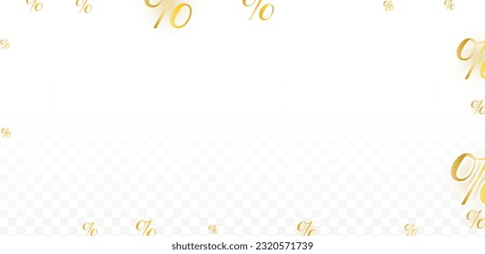 Luxury Vector Gold Percentage Sign Confetti on Transparent. Percent Sale Background. Business, Economics Print. Discount Illustration. Promotion Poster. Black Friday Banner. Special offer Template.