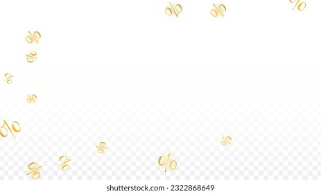 Luxury Vector Gold Percentage Sign Confetti on Transparent. Percent Sale Background. Business, Economics Print. Discount Illustration. Promotion Poster. Black Friday Banner. Special offer Template.