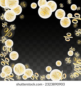 Luxury Vector Gold Percentage Sign Confetti on Transparent. Percent Sale Background. Business, Economics Print. Discount Illustration. Promotion Poster. Black Friday Banner. Special offer Template.