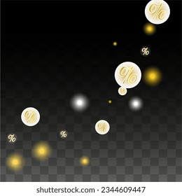 Luxury Vector Gold Percentage Sign Confetti on Transparent. Percent Sale Background. Business, Economics Print. Discount Illustration. Promotion Poster. Black Friday Banner. Special offer Template.