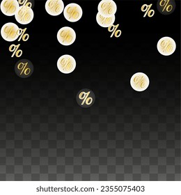 Luxury Vector Gold Percentage Sign Confetti on Transparent. Percent Sale Background. Business, Economics Print. Discount Illustration. Promotion Poster. Black Friday Banner. Special offer Template.