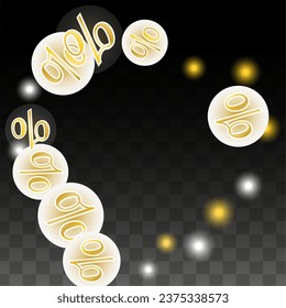 Luxury Vector Gold Percentage Sign Confetti on Transparent. Percent Sale Background. Business, Economics Print. Discount Illustration. Promotion Poster. Black Friday Banner. Special offer Template.