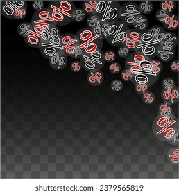 Luxury Vector Gold Percentage Sign Confetti on Transparent. Percent Sale Background. Business, Economics Print. Discount Illustration. Promotion Poster. Black Friday Banner. Special offer Template.