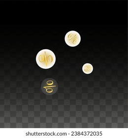 Luxury Vector Gold Percentage Sign Confetti on Transparent. Percent Sale Background. Business, Economics Print. Discount Illustration. Promotion Poster. Black Friday Banner. Special offer Template.