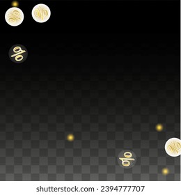 Luxury Vector Gold Percentage Sign Confetti on Transparent. Percent Sale Background. Business, Economics Print. Discount Illustration. Promotion Poster. Black Friday Banner. Special offer Template.