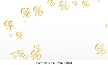 Luxury Vector Gold Percentage Sign Confetti on Transparent. Percent Sale Background. Business, Economics Print. Discount Illustration. Promotion Poster. Black Friday Banner. Special offer Template.