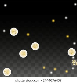 Luxury Vector Gold Percentage Sign Confetti on Transparent. Percent Sale Background. Business, Economics Print. Discount Illustration. Promotion Poster. Black Friday Banner. Special offer Template.