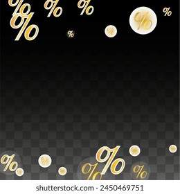 Luxury Vector Gold Percentage Sign Confetti on Transparent. Percent Sale Background. Business, Economics Print. Discount Illustration. Promotion Poster. Black Friday Banner. Special offer Template.