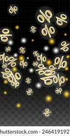 Luxury Vector Gold Percentage Sign Confetti on Transparent. Percent Sale Background. Business, Economics Print. Discount Illustration. Promotion Poster. Black Friday Banner. Special offer Template.