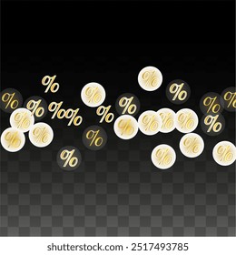 Luxury Vector Gold Percentage Sign Confetti on Transparent. Percent Sale Background. Business, Economics Print. Discount Illustration. Promotion Poster. Black Friday Banner. Special offer Template.