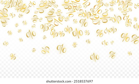 Luxury Vector Gold Percentage Sign Confetti on Transparent. Percent Sale Background. Business, Economics Print. Discount Illustration. Promotion Poster. Black Friday Banner. Special offer Template.
