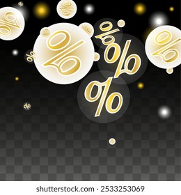 Luxo Vetor Ouro Porcentagem Sinal Confete em Transparente. Histórico de Vendas Percentuais. Negócios, Economia Impressa. Ilustração de Desconto. Pôster Promocional. Banner Black Friday. Modelo de oferta especial.