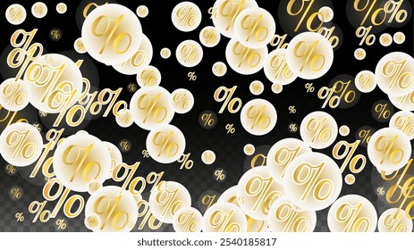 Luxury Vector Gold Percentage Sign Confetti on Transparent. Percent Sale Background. Business, Economics Print. Discount Illustration. Promotion Poster. Black Friday Banner. Special offer Template.