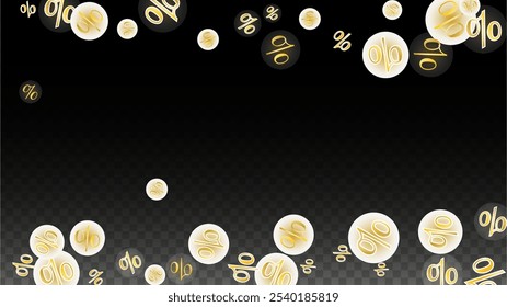Luxo Vetor Ouro Porcentagem Sinal Confete em Transparente. Histórico de Vendas Percentuais. Negócios, Economia Impressa. Ilustração de Desconto. Pôster Promocional. Banner Black Friday. Modelo de oferta especial.