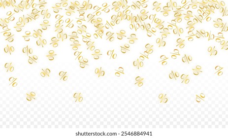 Luxury Vector Gold Percentage Sign Confetti on Transparent. Percent Sale Background. Business, Economics Print. Discount Illustration. Promotion Poster. Black Friday Banner. Special offer Template.